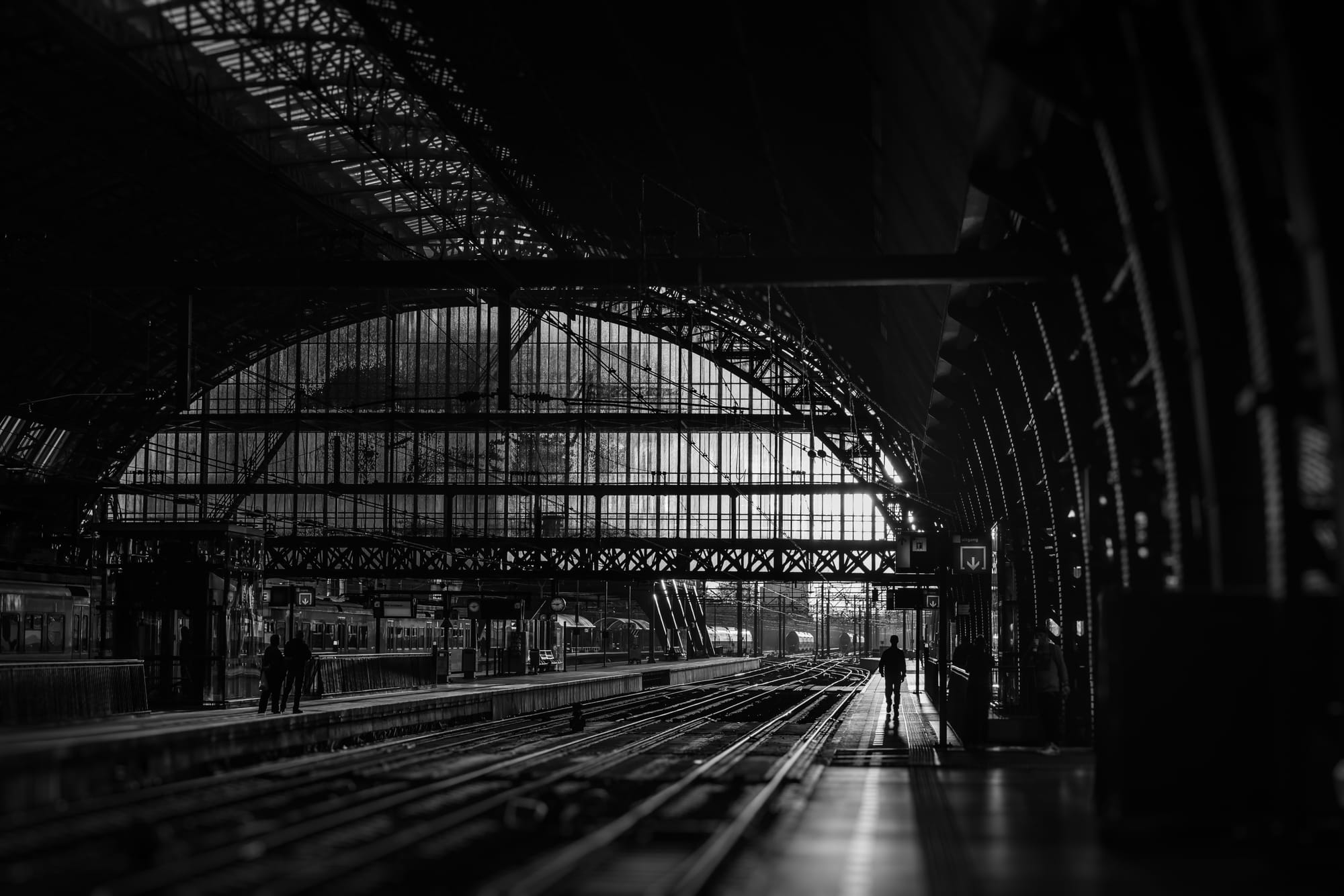 View from a platform in an old train station.
